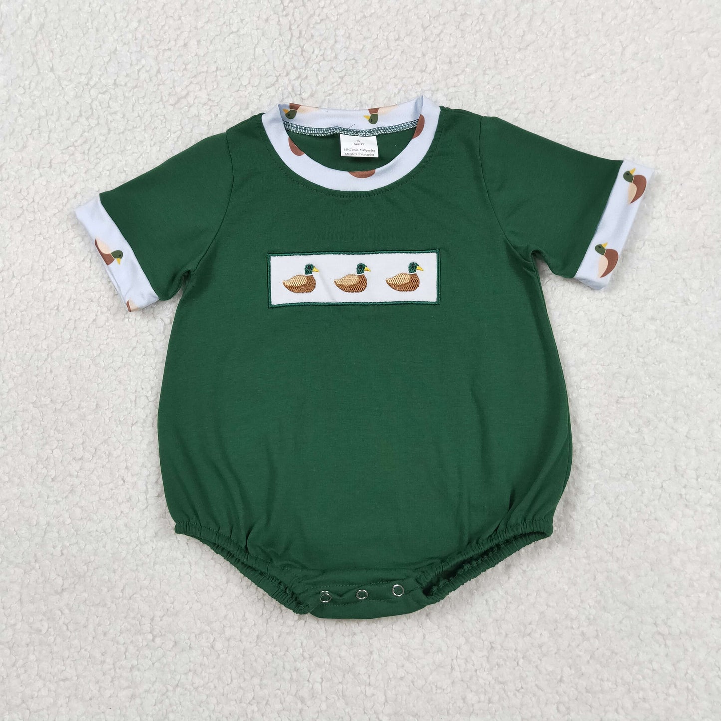 Sibling Baby Girls Boys  Embroidery Mallard Duck Bubble Romper