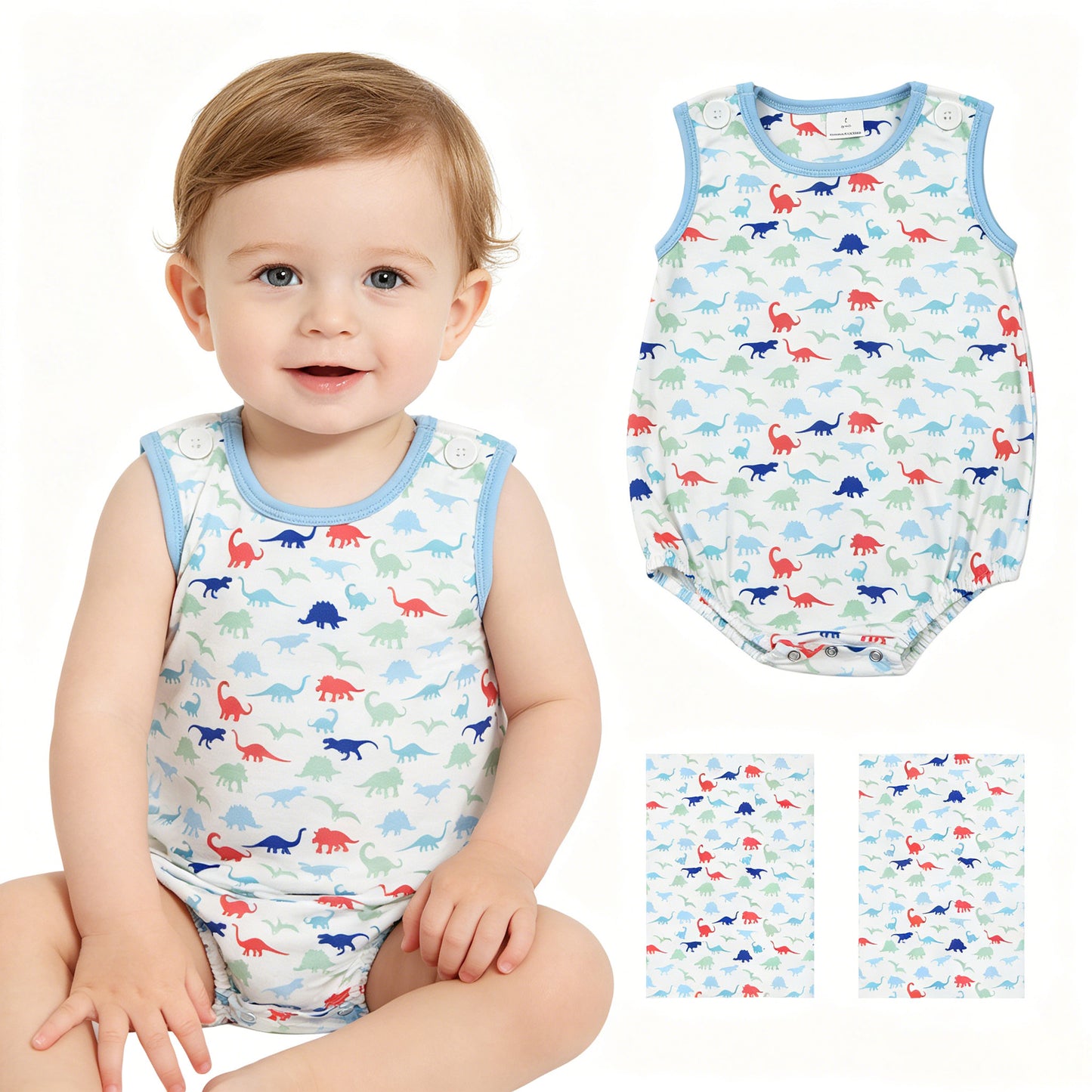 Baby Boys dinosaur Sleeveless Bubble Romper