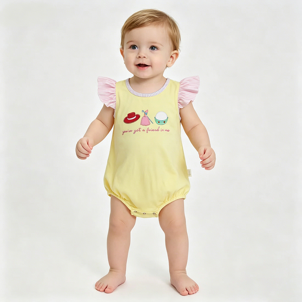 Cartoon Toy Embroidery Yellow Stripes Shorts Kids Summer Clothes Sibling Matching Wear