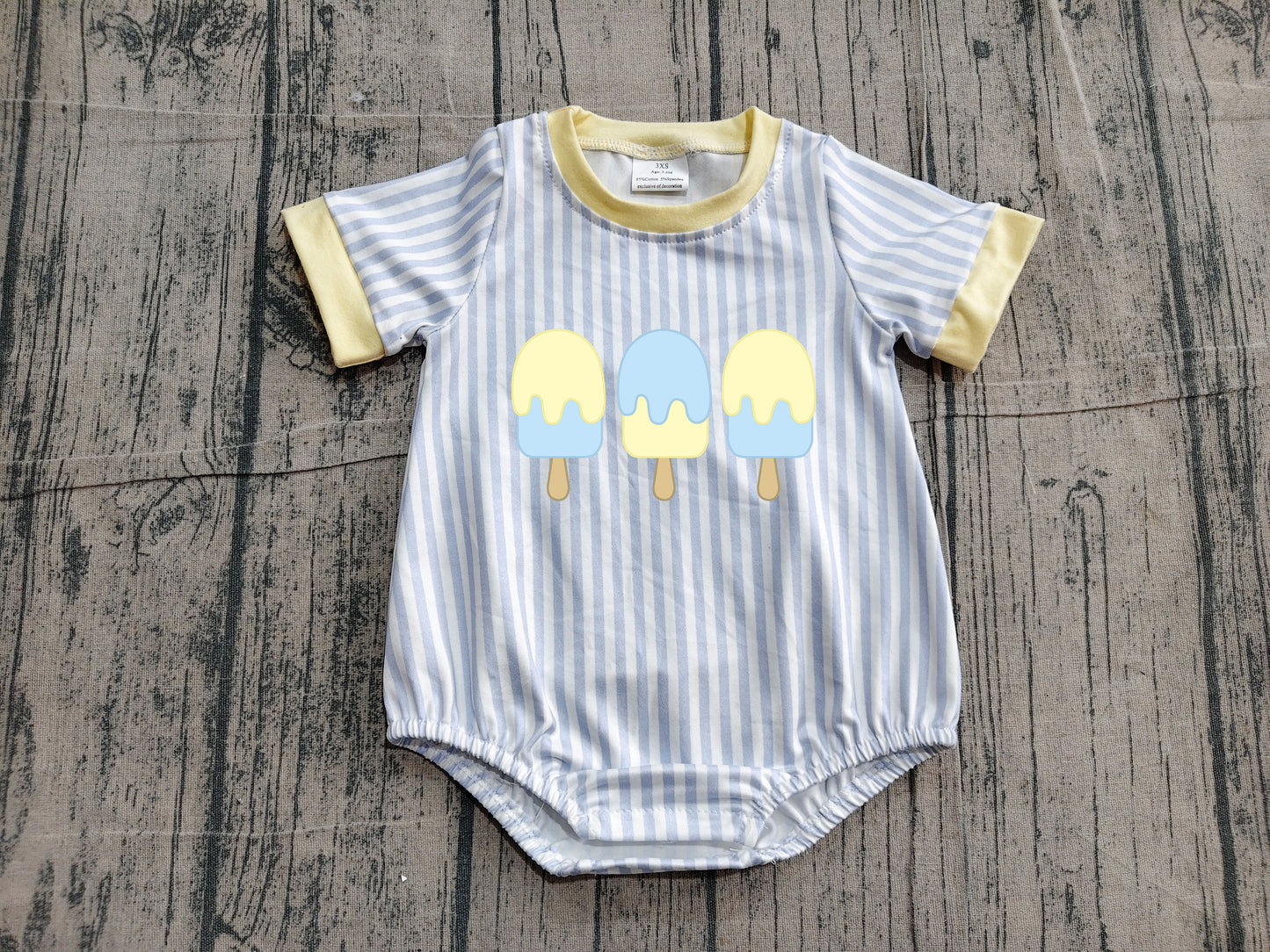 Baby Popsicle Romper - Blue Stripe Short Sleeve Bubble Onesie Preorder