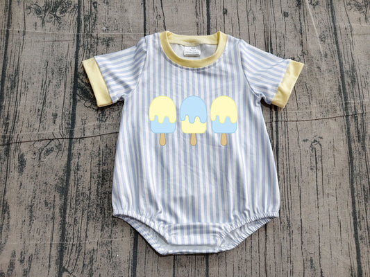 Baby Popsicle Romper - Blue Stripe Short Sleeve Bubble Onesie Preorder
