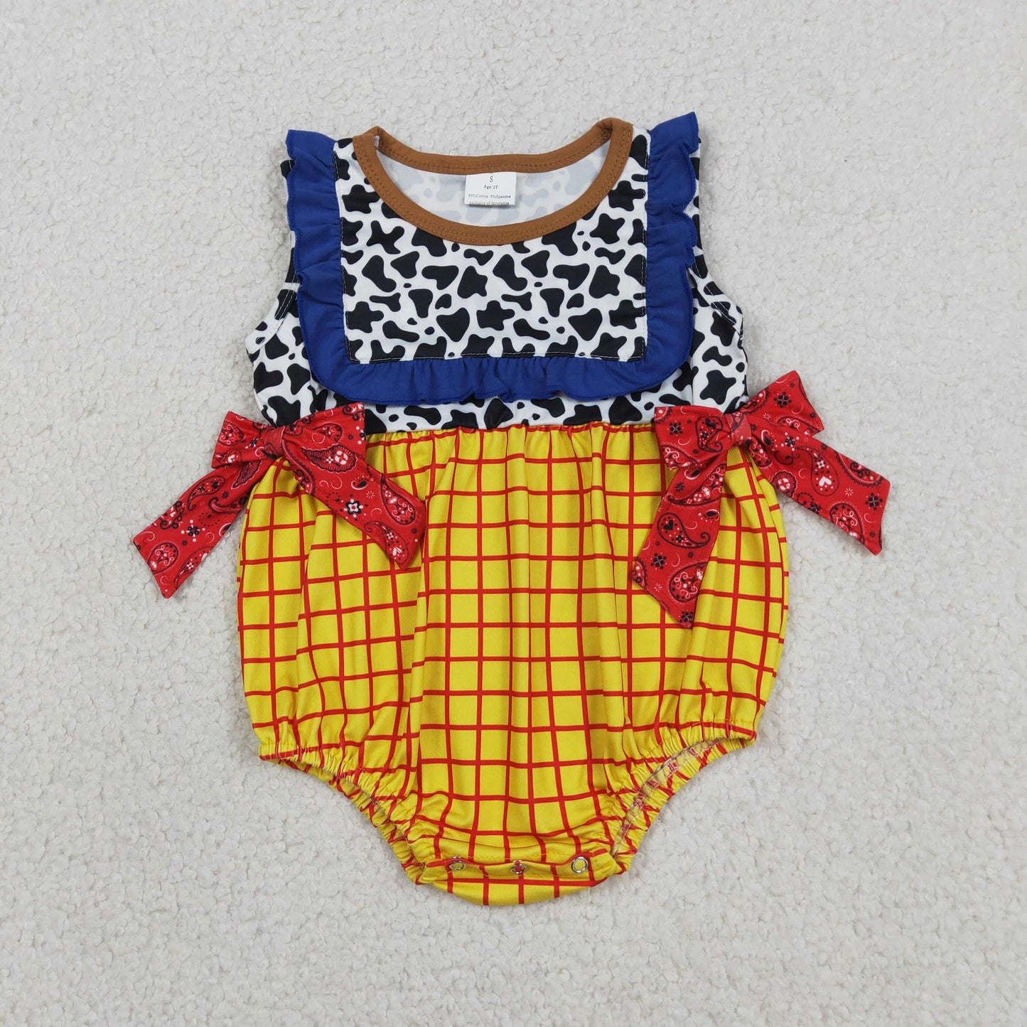 Cartoon Toy Cow Plaid Print Baby Summer Romper Sibling Matching Wear