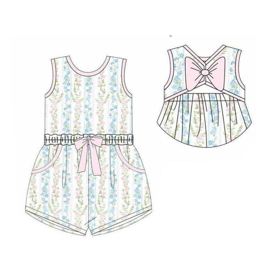 3.18 SR4119 Preorder Small Flowers Print Girls Summer Sleeveless Pockets Jumpsuits
