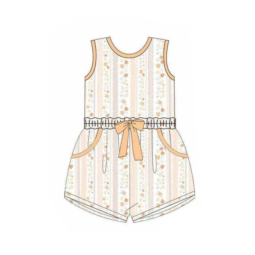 3.18 SR4120 Preorder Small Flowers Print Girls Summer Sleeveless Pockets Jumpsuits