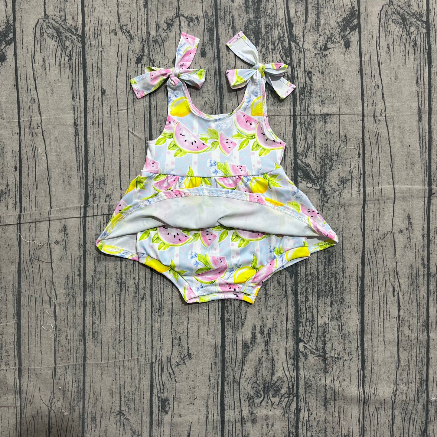 SR4135 Preorder Watermelon Lemon Stripes Print Baby Girls Summer Strap Skirts Romper ）