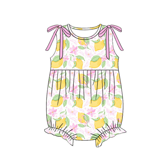 3.21 SR4137 Preorder Lemon Flowers Print Baby Girls Summer Sleeveless Romper