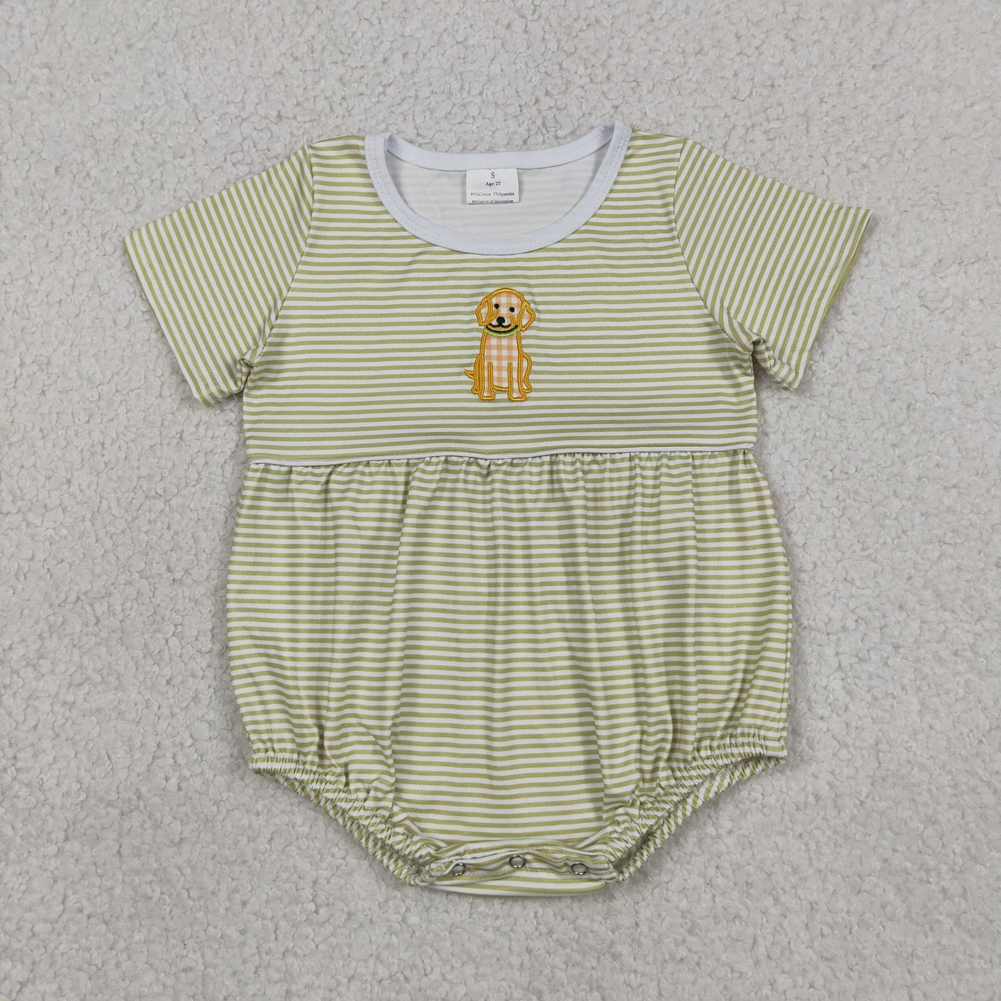 Sibling Baby Embroidery Puppy Striped Shorts Outfit Romper