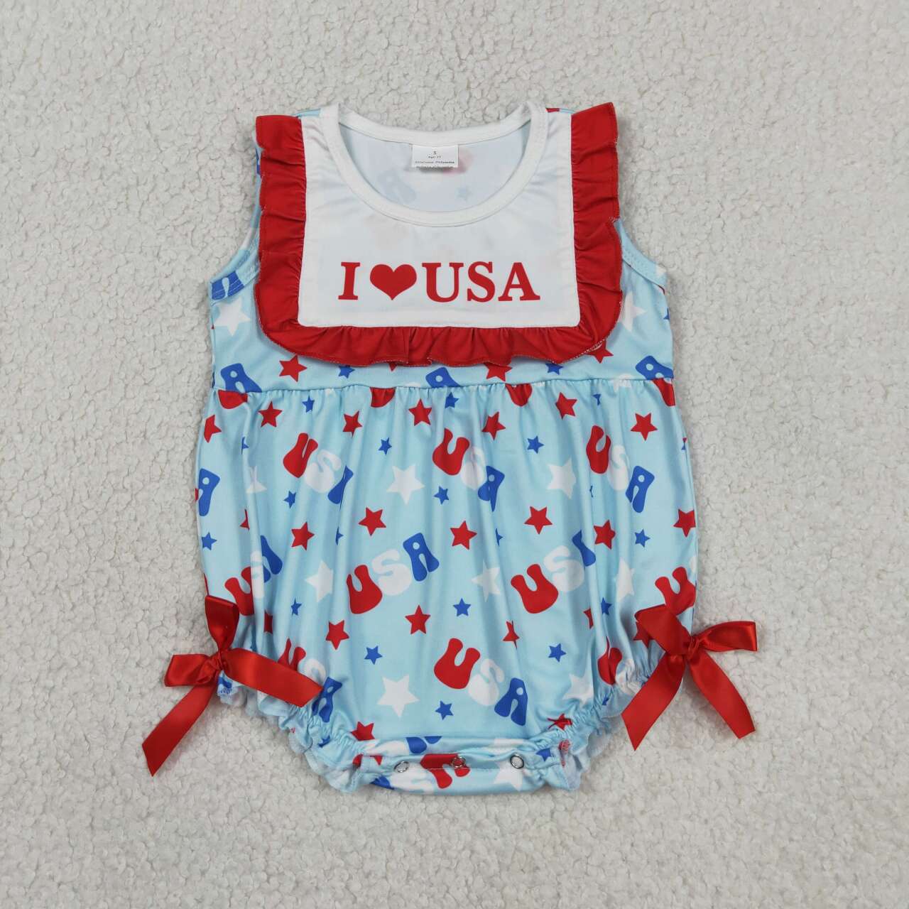 I LOVE USA Stars Print Baby Girls Sleeveless Bubble Romper