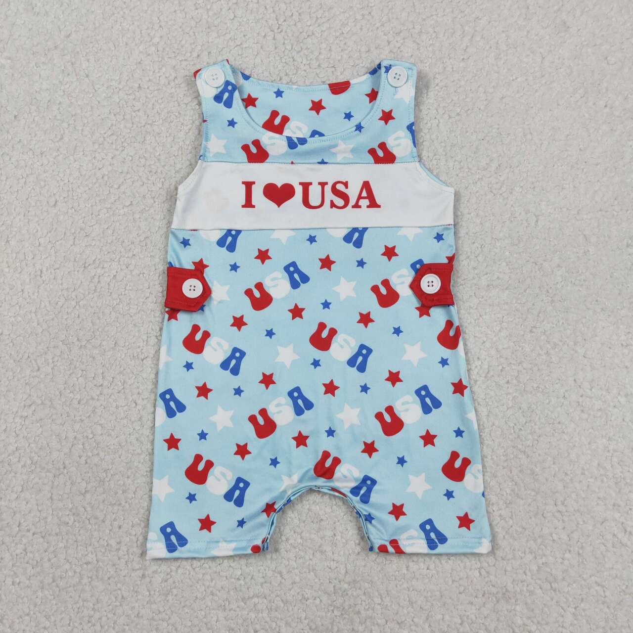 SR4155  I LOVE USA Stars Print Baby Boys Sleeveless Romper