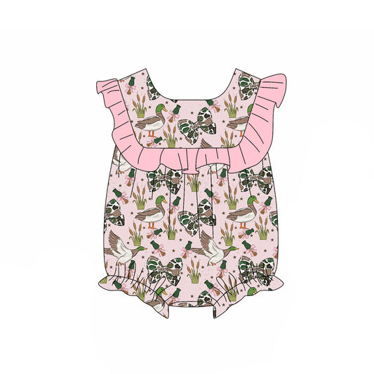 3.28 Woodland Duck & Bow Print Baby Girl Romper Preorder
