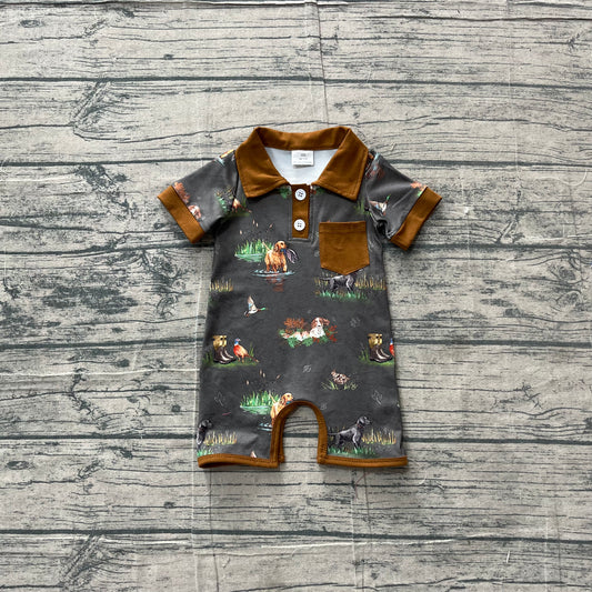 3.28 Baby Boys Hunting Dog Duck Short Sleeve Button Polo Romper Preorder