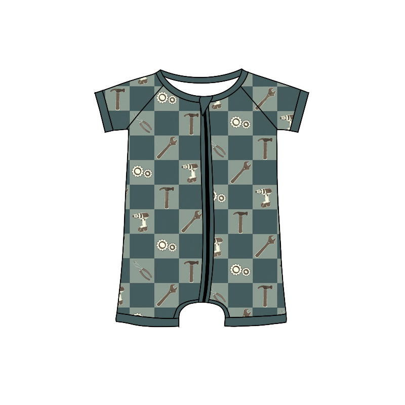 4.8 SR4172 Preorder Tool Plaid Baby Boys Zipper Sleeper Romper