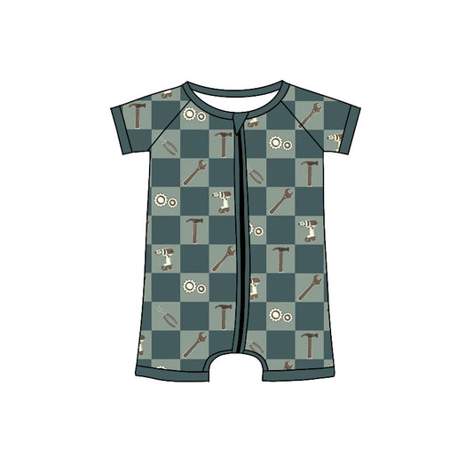 4.8 SR4172 Preorder Tool Plaid Baby Boys Zipper Sleeper Romper