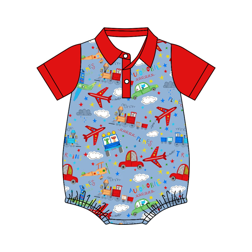 4.11 SR4174 Preorder For Away Transportation Print Baby Boys Summer Romper