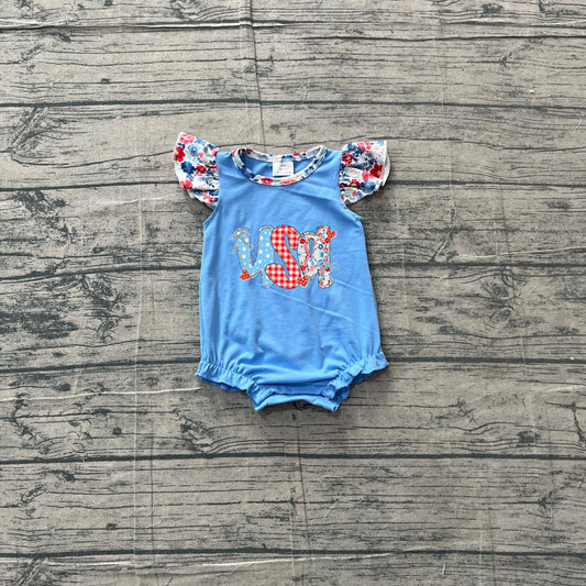 4.15 SR4186 Preorder USA Flowers Print Baby Girls 4th of July Romper