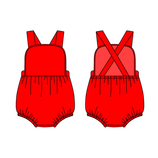 4.15 SR4188 Preorder Red Cotton Baby Girls Strap Backless Romper