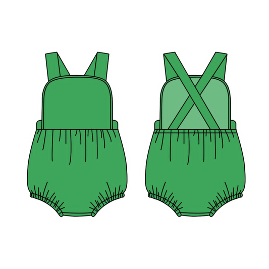 4.15 SR4190 Preorder Green Cotton Baby Girls Strap Backless Romper