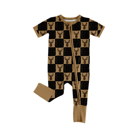 4.15 SR4193 Preorder Deer Plaid Print Baby Zipper Sleeper Romper