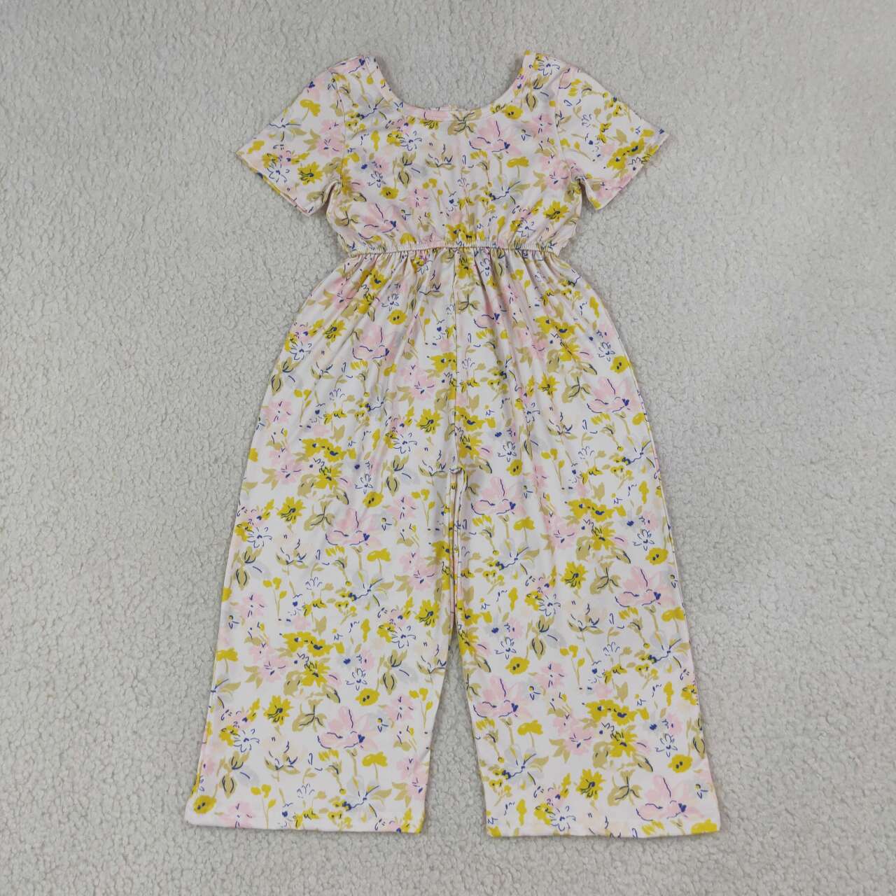 SR4196 Yellow Flowers Print Girls Straight Jumpsuits
