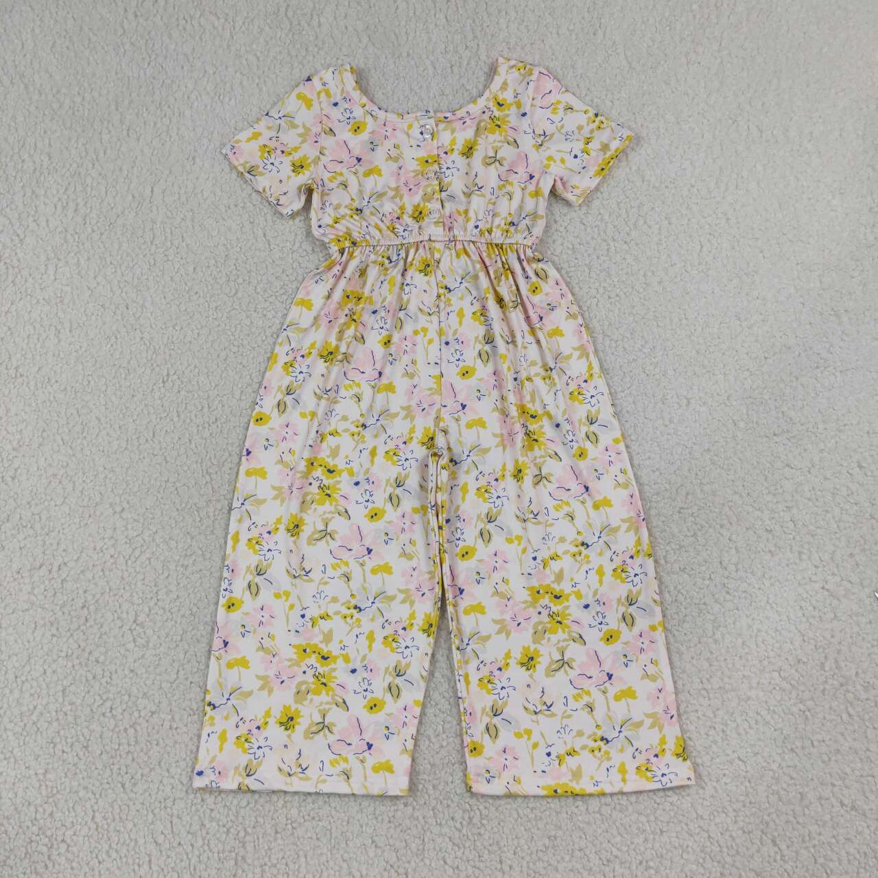 SR4196 Yellow Flowers Print Girls Straight Jumpsuits