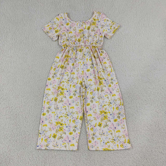 SR4196 Yellow Flowers Print Girls Straight Jumpsuits