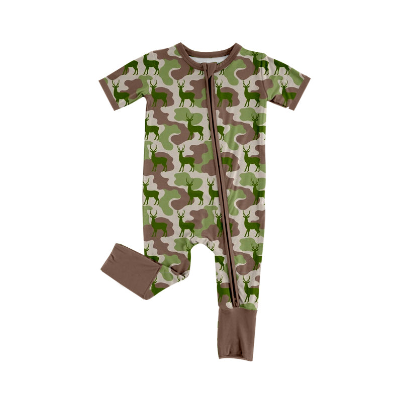 4.18 SR4206 Preorder Green Camo Hunting Deer Baby Boys Zipper Sleeper Romper