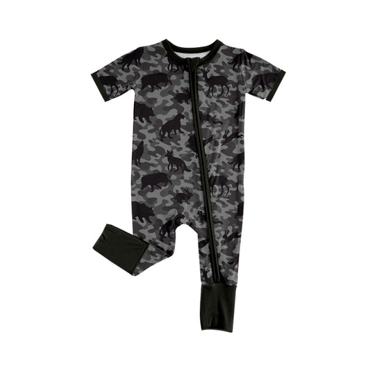 4.18 SR4208 Preorder Animals Camo Hunting Deer Baby Boys Zipper Sleeper Romper
