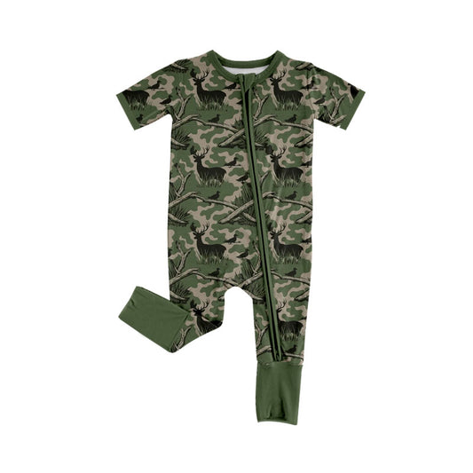 4.18 SR4209 Preorder Deer Camo Hunting Deer Baby Boys Zipper Sleeper Romper