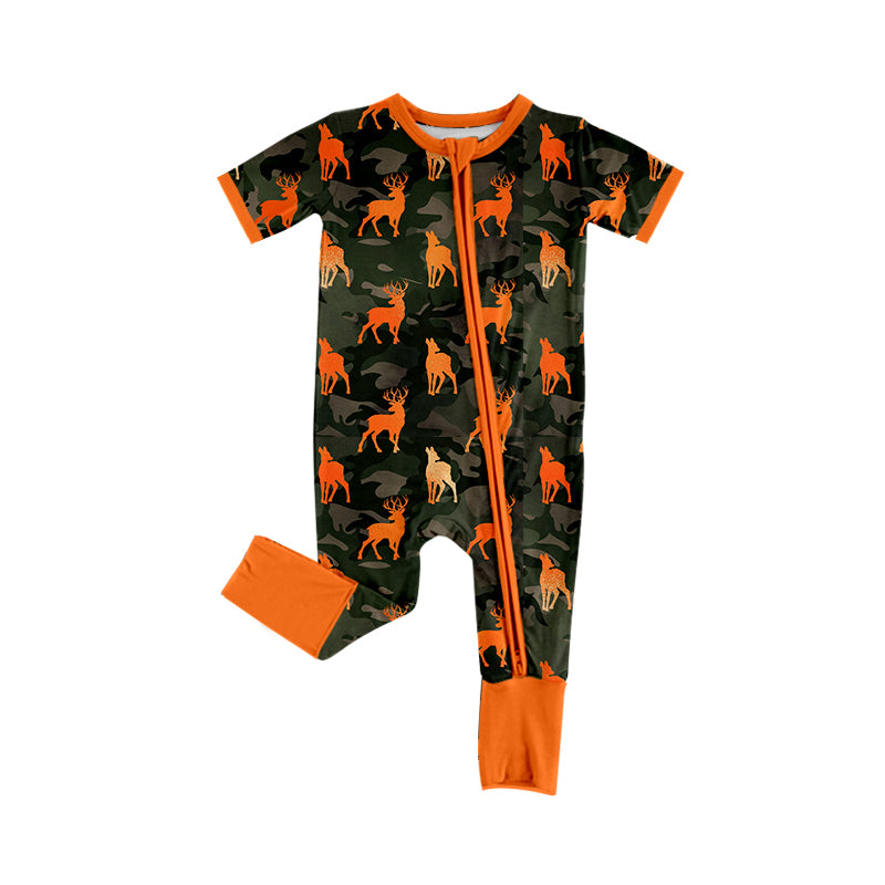 4.18 SR4210 Preorder Deer Orange Camo Hunting Baby Boys Zipper Sleeper Romper