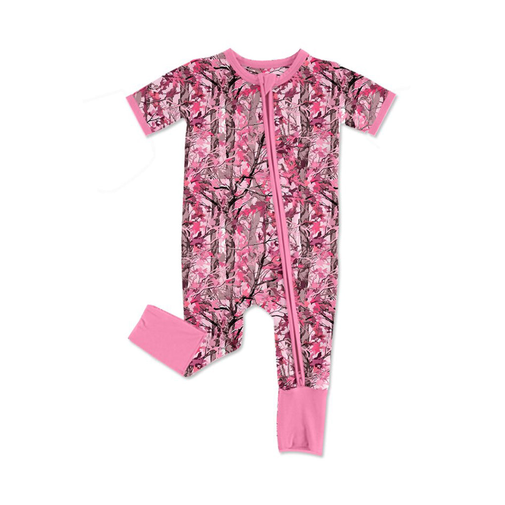 4.21 SR4212 Branch Camo Pink Baby Girls Zipper Sleeper Romper