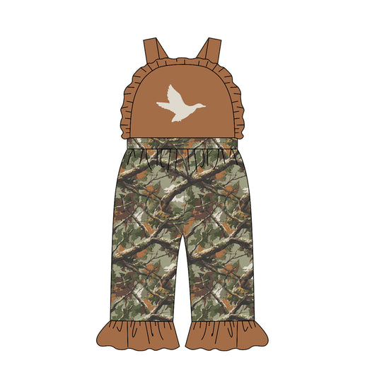 4.21 Toddler Girl Duck Hunting Overalls Camo Tree Ruffle Hem Jumpsuit Preorder