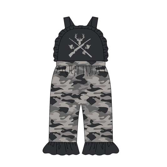 4.21 Toddler Girl  Hunting GreyCamo Print Ruffle Overalls
