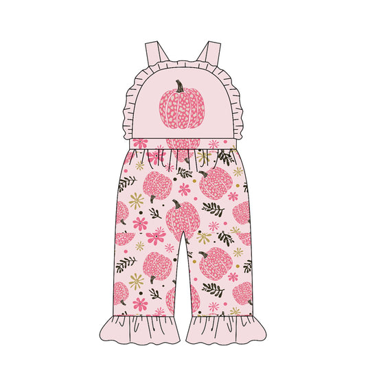 4.21 SR4219 Preorder Pumpkin Flowers Pink Baby Girls Strap Fall Jumpsuits