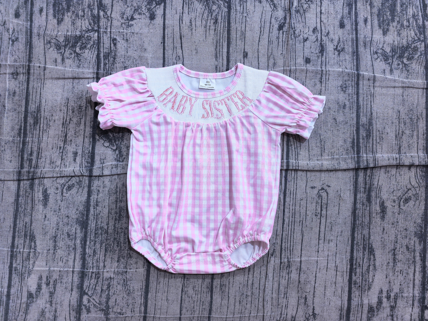 Baby Sister Pink Smocked Gingham Short Sleeve Bubble Romper Preorder