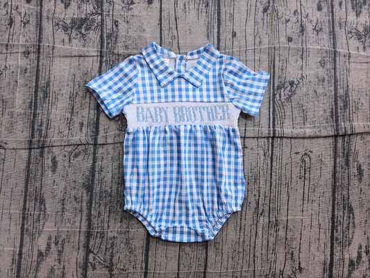 Baby Brother Smocked Blue Gingham Short Sleeve Bubble Romper Preorder