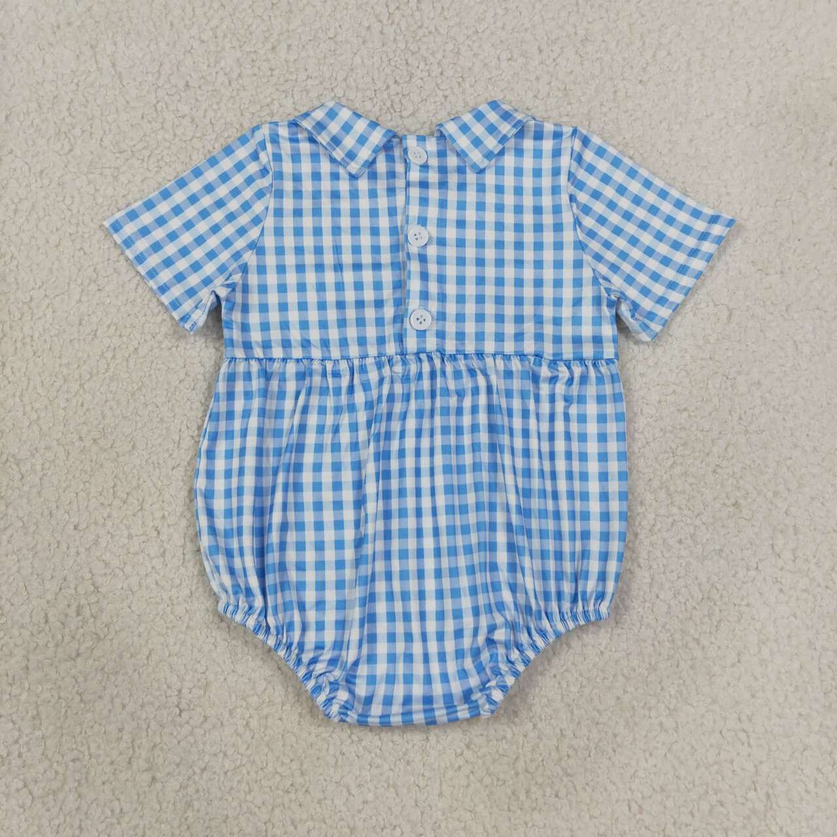 SR4231 Baby Brother Embroidery Blue Checkered Baby Boys Summer Buttons Smocked Romper