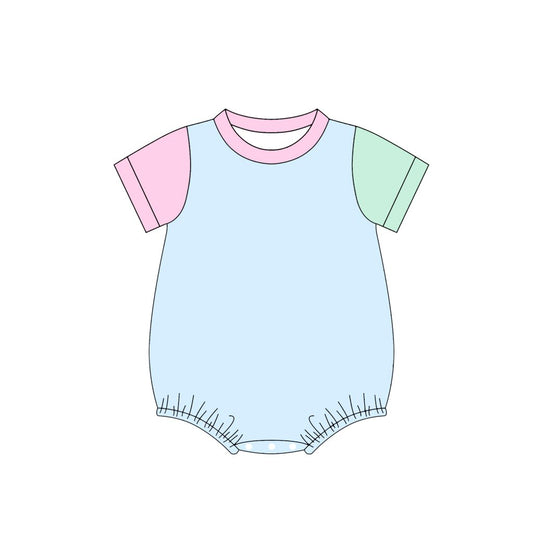 5.9 SR4269 Preorder Pink Green Blue Patchwork Baby Summer Cotton Romper