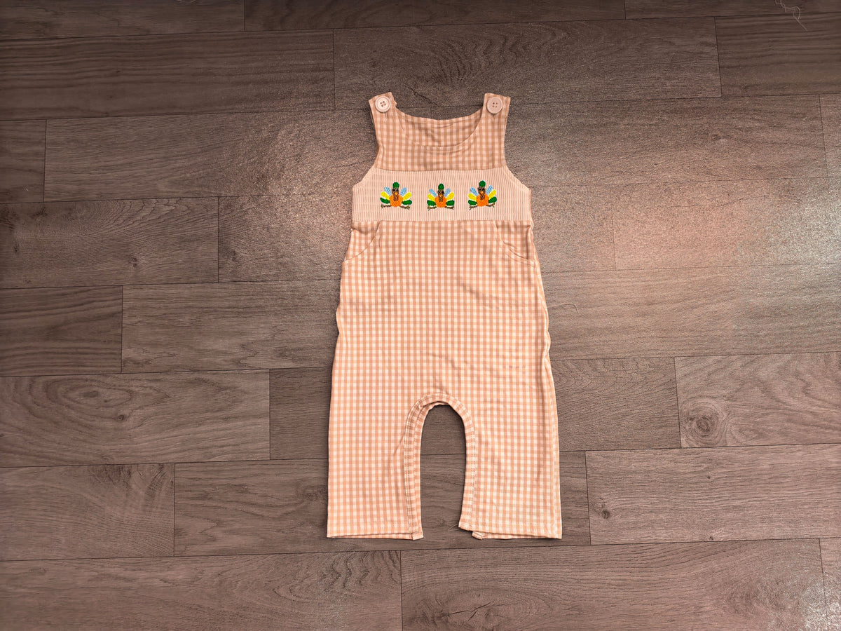 6.18 Preorder SR4277 Turkey Plaid Print Baby Boys Thanksgiving Pockets Romper