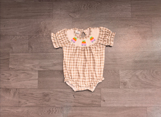 5.29   Preorder Baby Girls Pumpkin Truck Gingham Bubble Romper