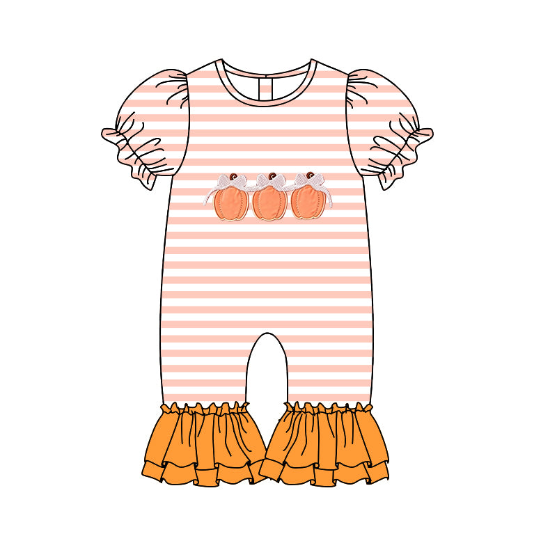 7.4 Preorder SR4284 Pumpkin Pink Stripes Print Baby Girls Fall Romper