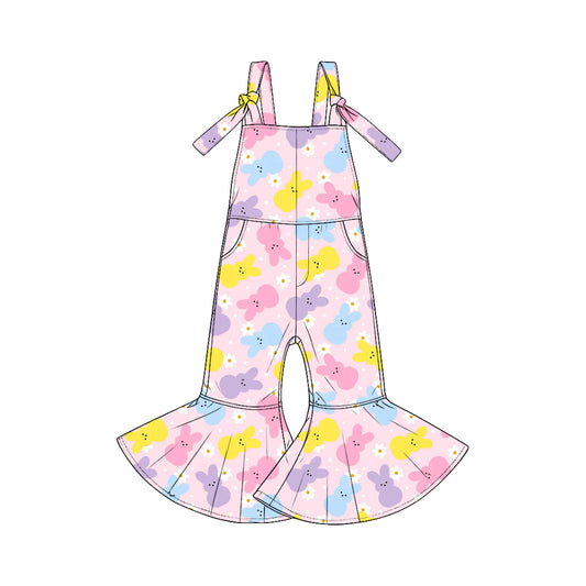 8.29 SR4298 Preorder Colorful Bunny Flowers Print Girls Easter Strap Jumpsuits