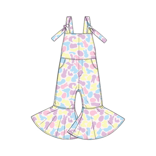 8.29 SR4299 Preorder Colorful Bunny Camo Print Girls Easter Strap Jumpsuits