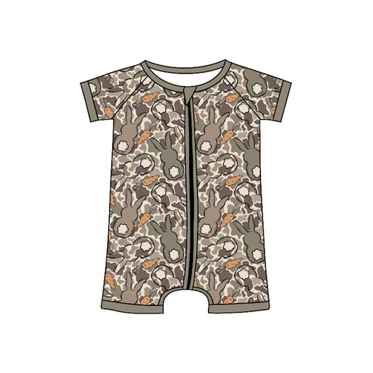 9.3 Preorder SR4305 Baby Boys Easter Camo Bunny Short Sleeve Zipper Romper