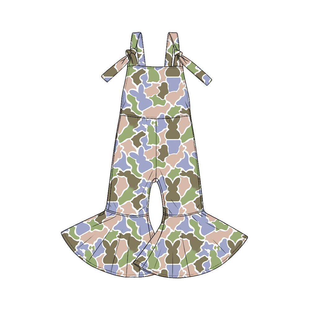 9.3 SR4307 Preorder Bunny Camo Print Girls Easter Strap Jumpsuits