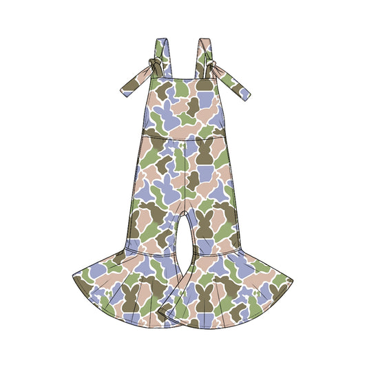 9.3 SR4307 Preorder Bunny Camo Print Girls Easter Strap Jumpsuits