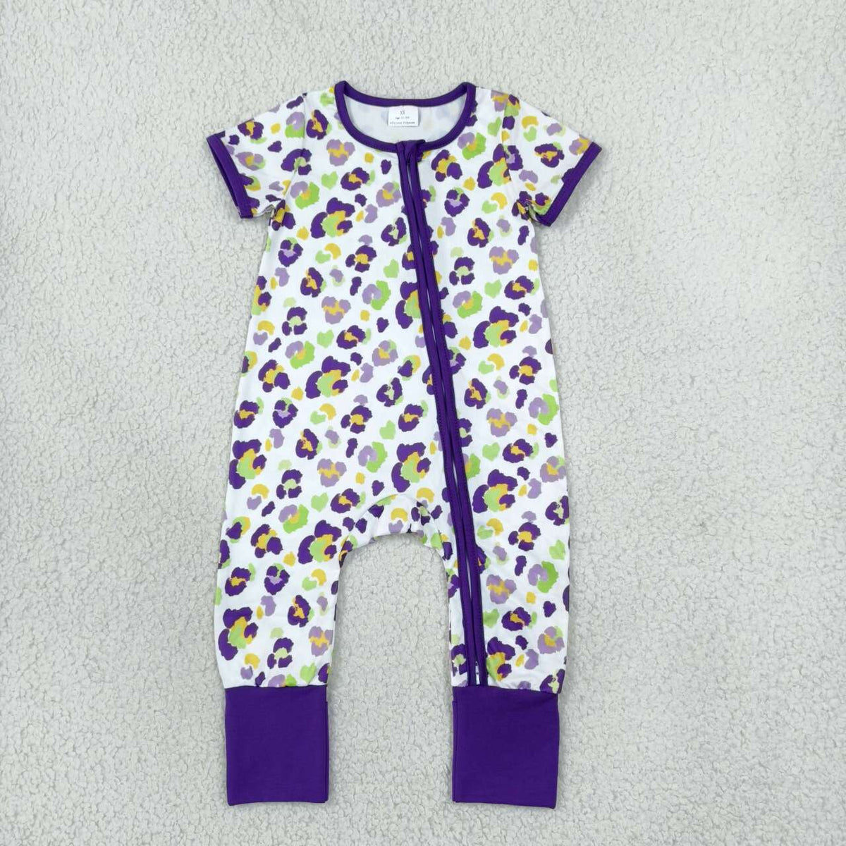 Sibling Baby Girls Mardi Gras Leoaprd Short Sleeve Pajama Set Dress and Zipper Romper