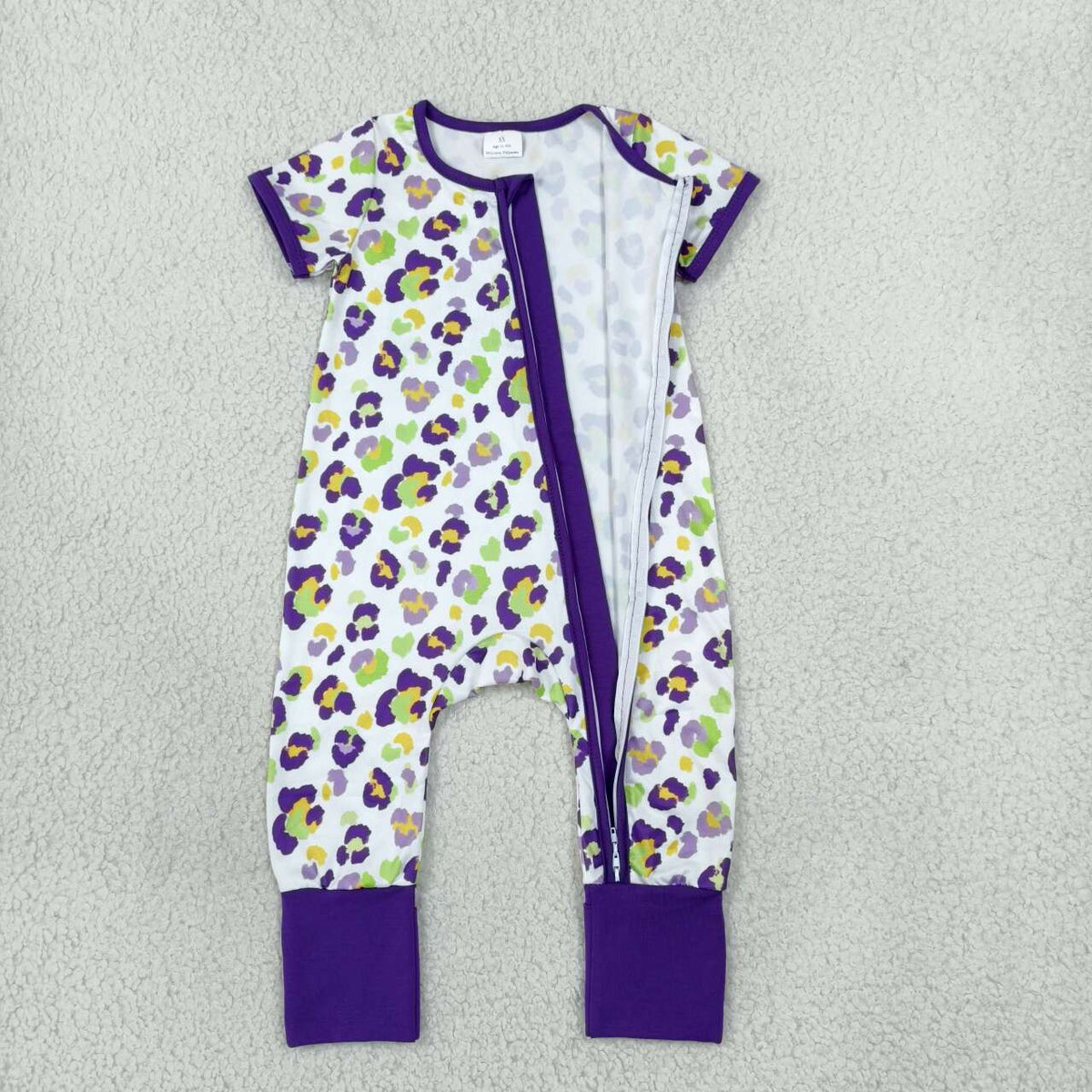 Sibling Baby Girls Mardi Gras Leoaprd Short Sleeve Pajama Set Dress and Zipper Romper