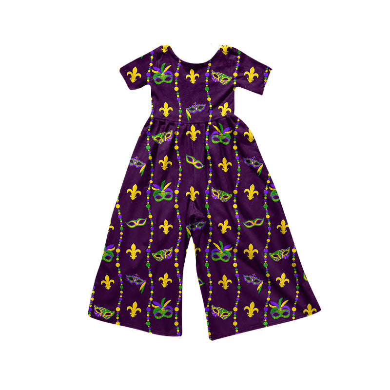 9.15 SR4318 Preorder Mardi Gras Purple Short Sleeve Wide‑Leg Jumpsuit