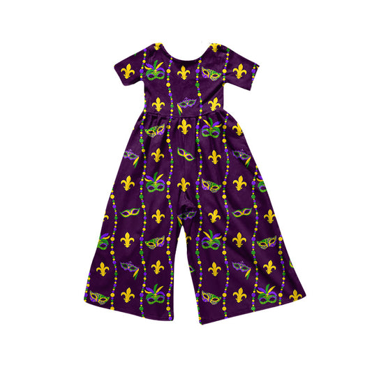 9.15 SR4318 Preorder Mardi Gras Purple Short Sleeve Wide‑Leg Jumpsuit