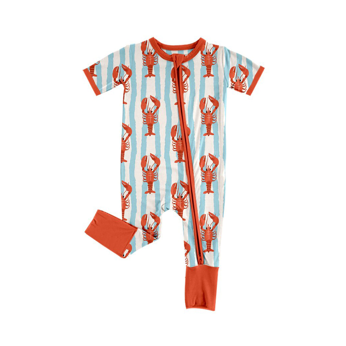 9.18 SR4325 Preorder Baby Boys Crawfish Short Sleeve Zipper Romper